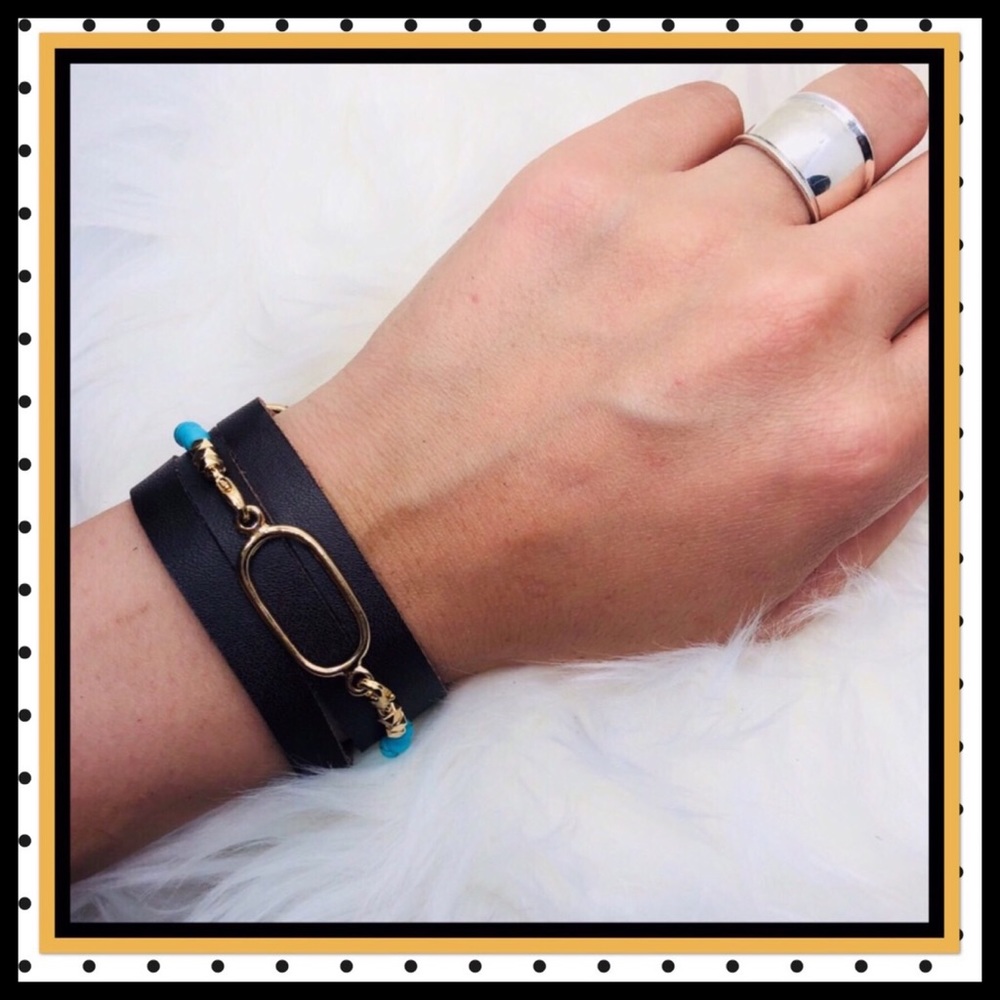 GENUINE LEATHER & TURQUOISE WRAP BRACELET